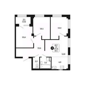 4-к квартира, вторичка, 68м2, 12/17 этаж