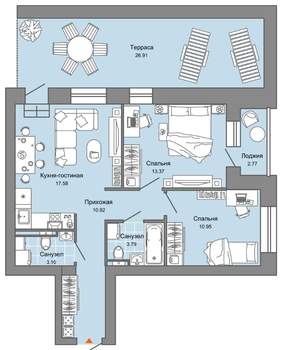 3-к квартира, вторичка, 69м2, 2/4 этаж