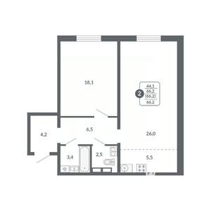 2-к квартира, вторичка, 66м2, 5/17 этаж