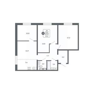 4-к квартира, вторичка, 83м2, 17/17 этаж