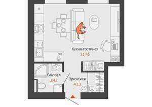 Студия квартира, вторичка, 29м2, 1/8 этаж