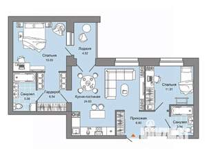2-к квартира, строящийся дом, 75м2, 4/4 этаж