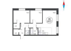 3-к квартира, вторичка, 68м2, 2/16 этаж