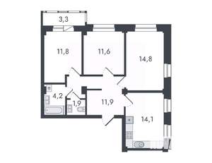 3-к квартира, вторичка, 74м2, 2/16 этаж