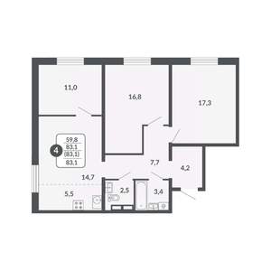 4-к квартира, вторичка, 83м2, 11/17 этаж