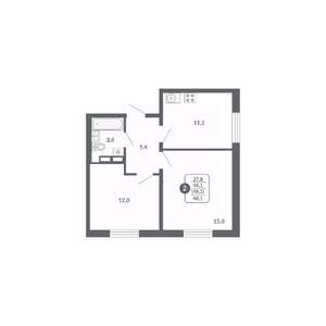 2-к квартира, вторичка, 48м2, 9/17 этаж