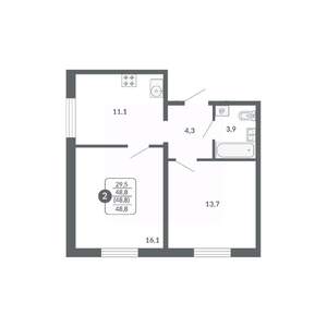 2-к квартира, вторичка, 49м2, 8/17 этаж