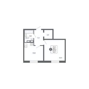 1-к квартира, вторичка, 41м2, 6/17 этаж