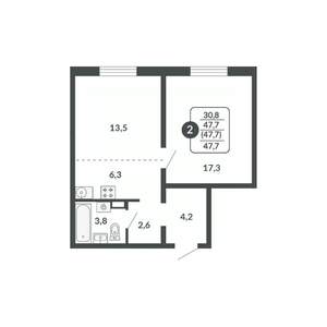 2-к квартира, вторичка, 48м2, 7/17 этаж