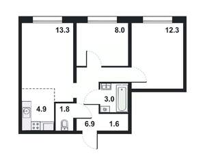 3-к квартира, вторичка, 52м2, 8/16 этаж