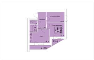 2-к квартира, вторичка, 55м2, 1/14 этаж
