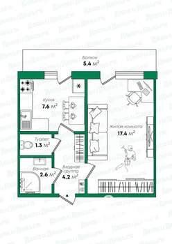 1-к квартира, вторичка, 36м2, 2/5 этаж
