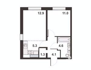 2-к квартира, вторичка, 39м2, 4/16 этаж