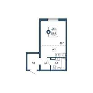 Студия квартира, вторичка, 30м2, 7/17 этаж