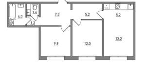 3-к квартира, вторичка, 59м2, 4/16 этаж