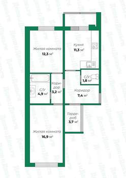 2-к квартира, вторичка, 62м2, 6/17 этаж