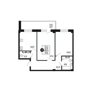 2-к квартира, вторичка, 66м2, 11/18 этаж