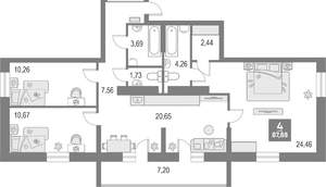3-к квартира, вторичка, 88м2, 13/17 этаж