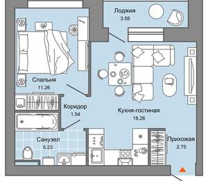 2-к квартира, вторичка, 37м2, 4/8 этаж