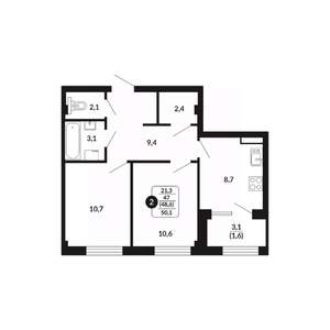 2-к квартира, вторичка, 49м2, 3/17 этаж