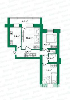3-к квартира, вторичка, 64м2, 9/10 этаж