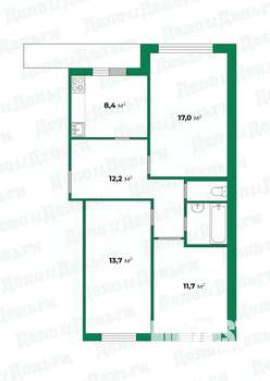 3-к квартира, вторичка, 68м2, 2/5 этаж