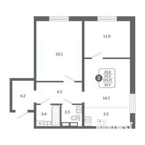 3-к квартира, вторичка, 66м2, 5/17 этаж