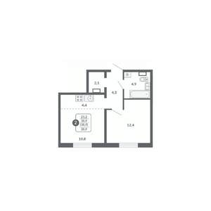 2-к квартира, вторичка, 39м2, 12/17 этаж