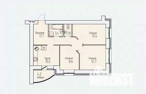 3-к квартира, строящийся дом, 63м2, 3/14 этаж
