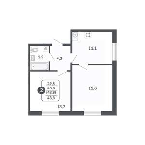 2-к квартира, вторичка, 49м2, 9/17 этаж
