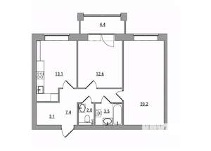 2-к квартира, вторичка, 66м2, 6/6 этаж