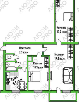 3-к квартира, вторичка, 57м2, 3/5 этаж