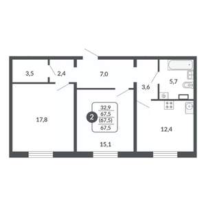 2-к квартира, вторичка, 68м2, 5/17 этаж