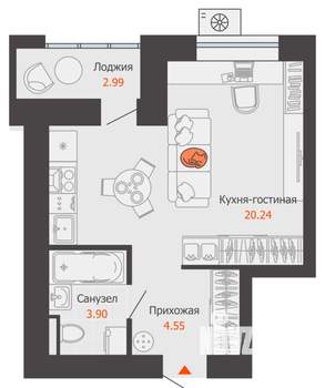 Студия квартира, вторичка, 30м2, 8/12 этаж