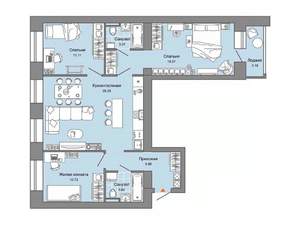 3-к квартира, строящийся дом, 83м2, 2/7 этаж