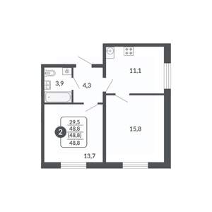 2-к квартира, вторичка, 49м2, 14/17 этаж