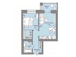 1-к квартира, строящийся дом, 45м2, 6/6 этаж