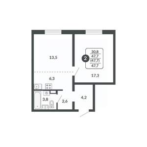 2-к квартира, вторичка, 48м2, 5/17 этаж