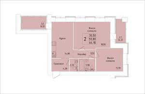 2-к квартира, строящийся дом, 64м2, 5/15 этаж