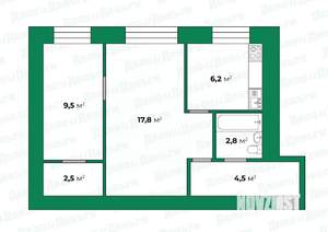 2-к квартира, вторичка, 43м2, 1/5 этаж