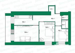 3-к квартира, вторичка, 62м2, 2/12 этаж