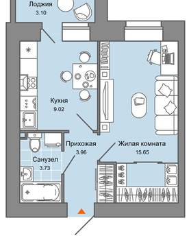 Студия квартира, вторичка, 28м2, 1/8 этаж