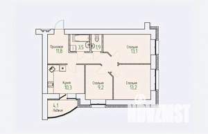 3-к квартира, строящийся дом, 65м2, 10/14 этаж