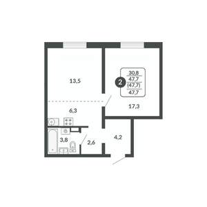 2-к квартира, вторичка, 48м2, 9/17 этаж