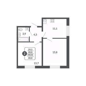 2-к квартира, вторичка, 49м2, 5/17 этаж