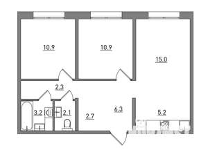 3-к квартира, вторичка, 60м2, 9/16 этаж