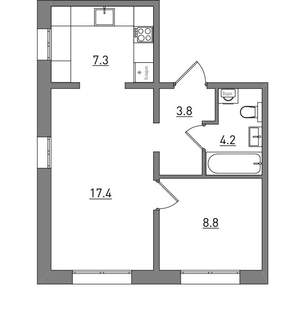 2-к квартира, вторичка, 42м2, 11/16 этаж