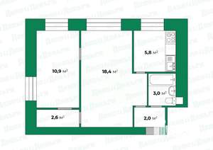 2-к квартира, вторичка, 43м2, 2/4 этаж