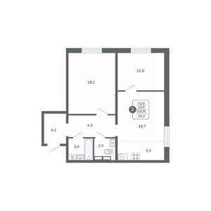 2-к квартира, вторичка, 66м2, 13/17 этаж