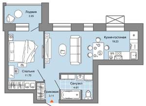 2-к квартира, вторичка, 41м2, 5/9 этаж